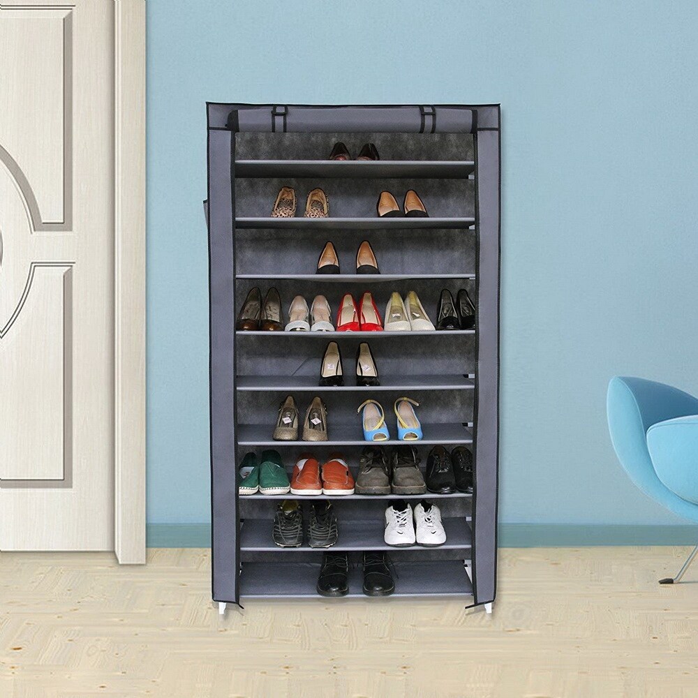 10 Tiers Shoe Rack with Dustproof Cover Closet Shoe Storage Cabinet - Bed  Bath & Beyond - 32188229