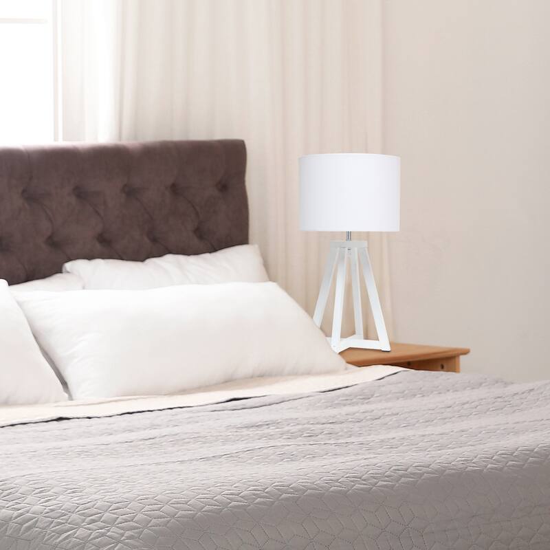 19 in. White Finish Table Lamp with White Shade, Sturdy Table Lamp for Living Rooms and Bedrooms