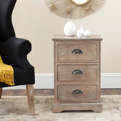 SAFAVIEH Griffin Washed Natural Pine 3-Drawer Storage Side Table - 17.7" x 13.8" x 26.8"