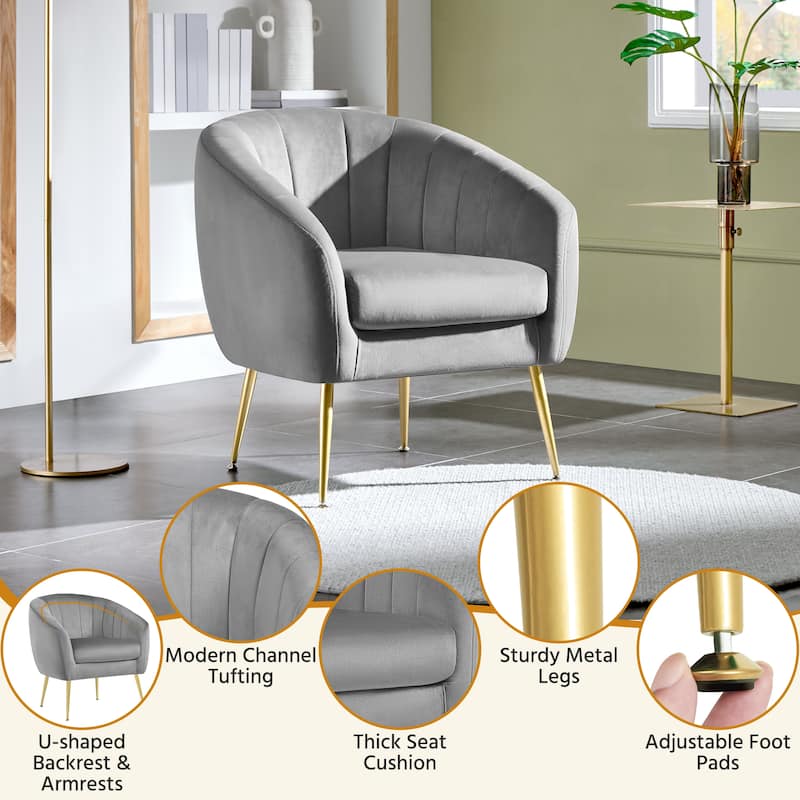 Yaheetech Velvet Accent Armchair Barrel Chair with Metal Legs for Living Room