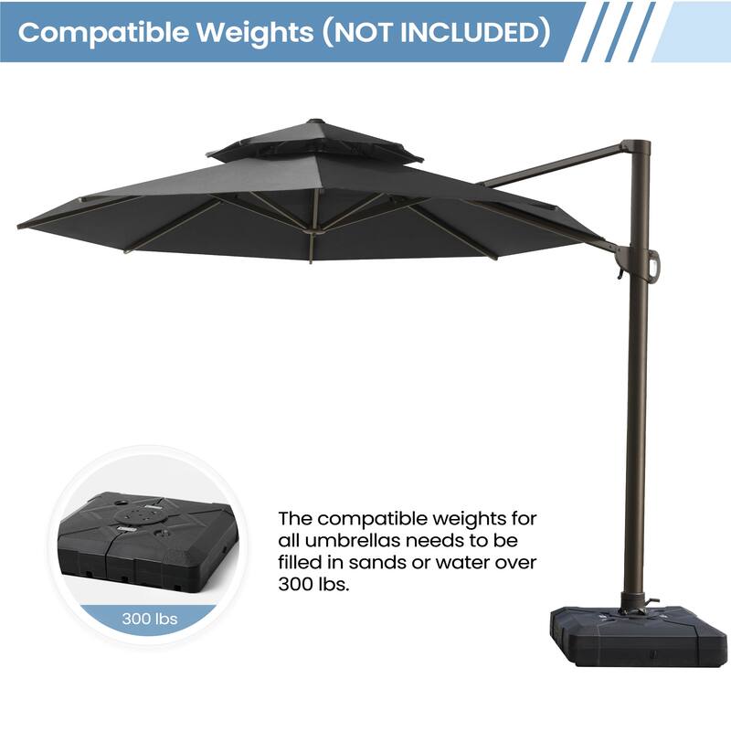 Pellebant 11.5FT Outdoor Round Cantilever Umbrella With Double Top