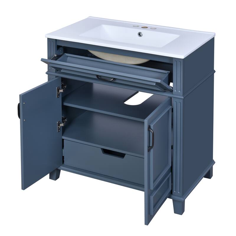 30" Freestanding Bathroom Vanity with White Integrated Ceramic Sink - 30'' x 18.3'' x 33.85''