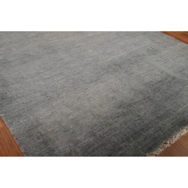 Modern Gabbeh Oriental Foyer Rug Hand-Knotted Grey Wool Carpet - 3'4"x 4'10"
