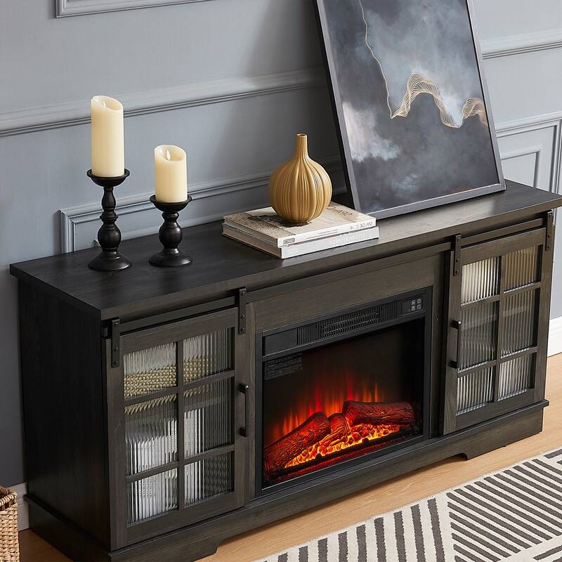 18/23 Inch Electric Fireplace Insert 3D Infrared Heater with Realistic Logs Flames Glass View IR Remote Control 1400W 120V,Black