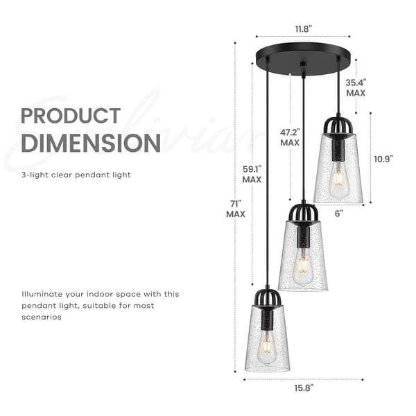 dimension image slide 0 of 2, 3-Light Cluster Pendant Light with Blue Seeded Glass