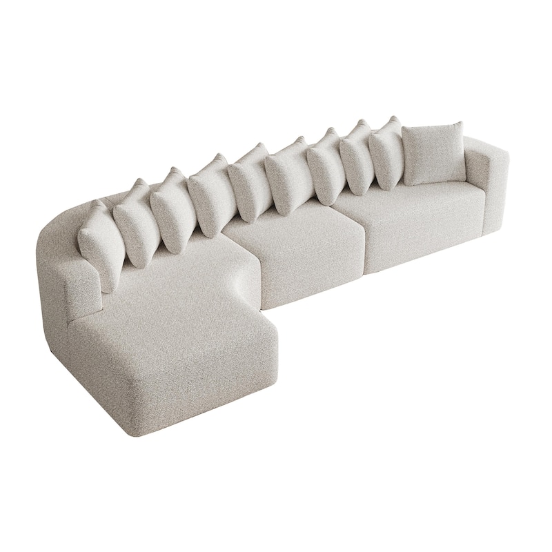 Chenille L-shaped Sectional Sofa with Curved Chaise Lounge and Piloows