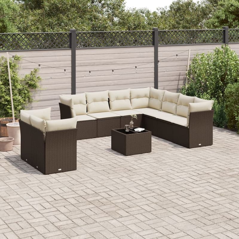 vidaXL Garden Sofa Set Brown PE Rattan, Powder-Coated Steel Large - 21.7 x 21.7 x 14.6