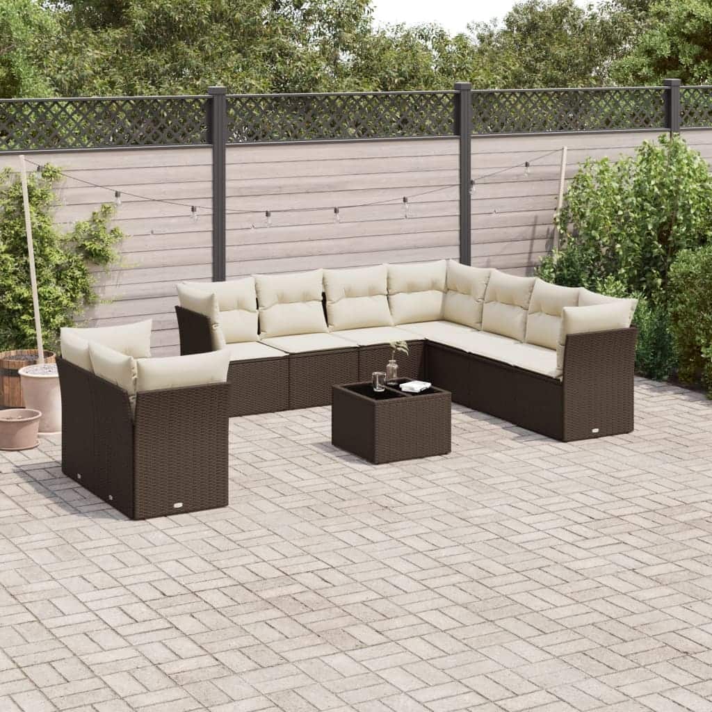 vidaXL Garden Sofa Set Brown PE Rattan, Powder-Coated Steel Large - 21.7 x 21.7 x 14.6
