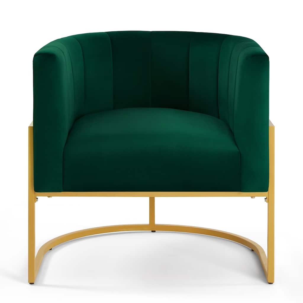 Emerald Stylish Velvet Upholstered Chair Barrel Chair with Metal Frame, Curved Backrest Lounge Chair Club Chair for Living Room