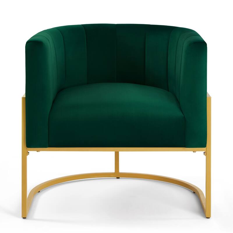 Emerald Stylish Velvet Upholstered Chair Barrel Chair with Metal Frame, Curved Backrest Lounge Chair Club Chair for Living Room - Emerald