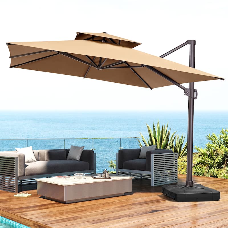 11' Patio Cantilever Offset Umbrella 360 degrees Rotation Square Double Canopy