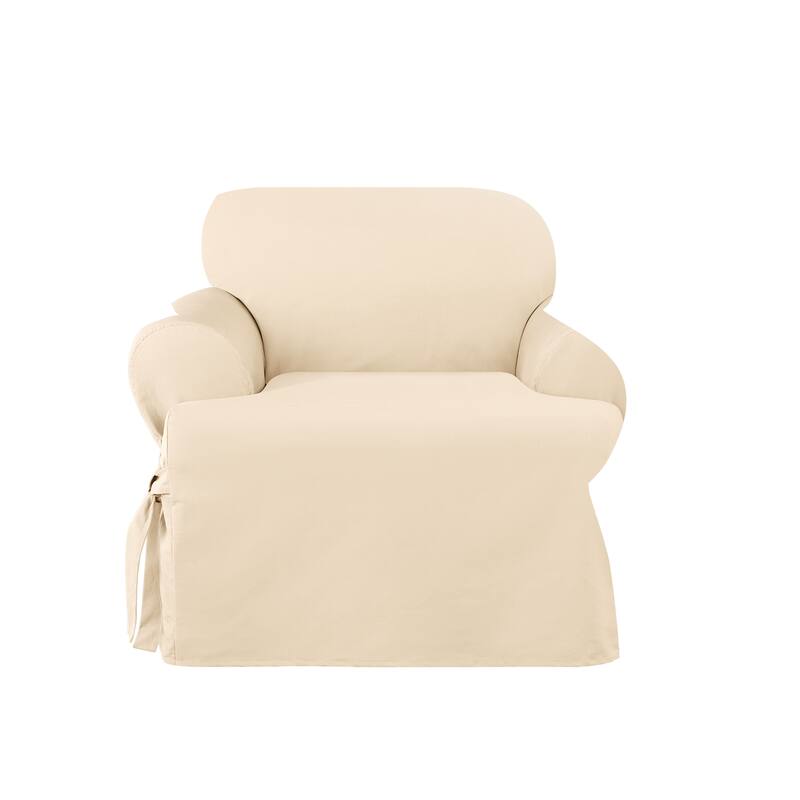 SureFit Heavyweight Cotton Duck One-Piece T-Cushion Chair Slipcover with Seat Elastic