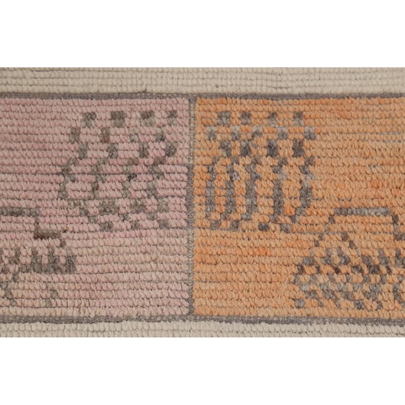 Moroccan Oriental Area Rug Handmade Beige Wool Carpet - 8'11"x 12'6"