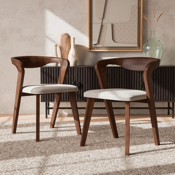 slide 2 of 8, Furniture of America Abigail II Mid-century Modern Handcrafted Solid Wood Dining Chairs (Set of 2) Rich Walnut