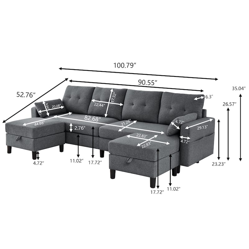 101" Sectional Sofa with Storage Ottoman