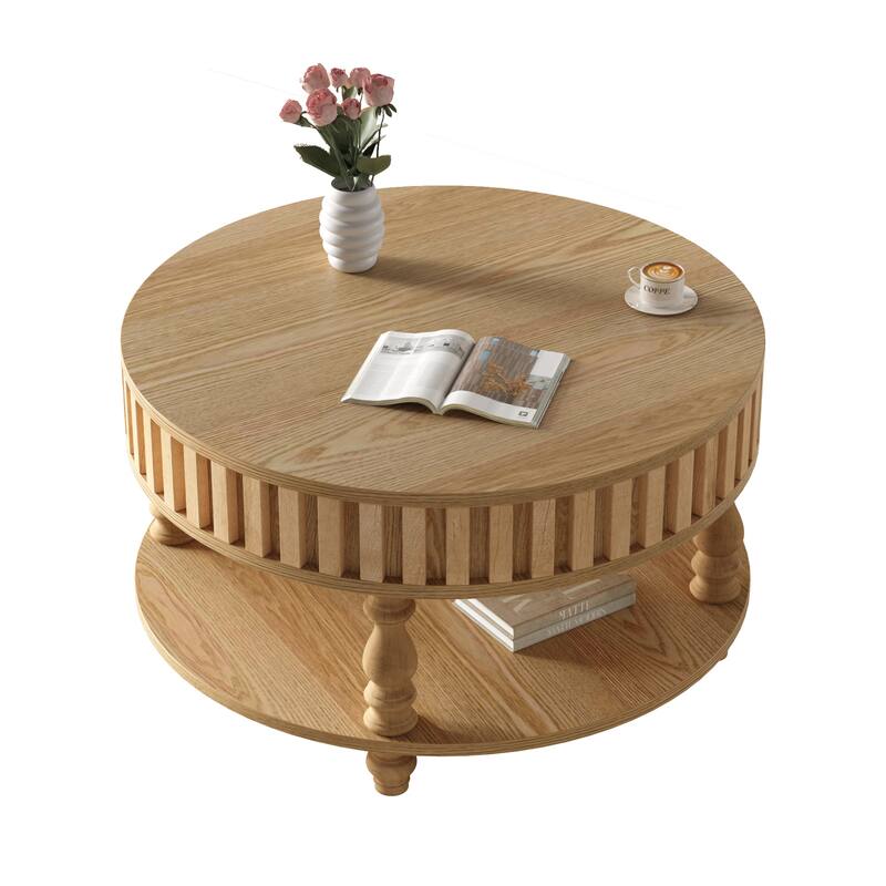 Roomfitters Fluted Coffee Table with Storage, Flip Top Center Table with Solid Wood Legs for Living Room