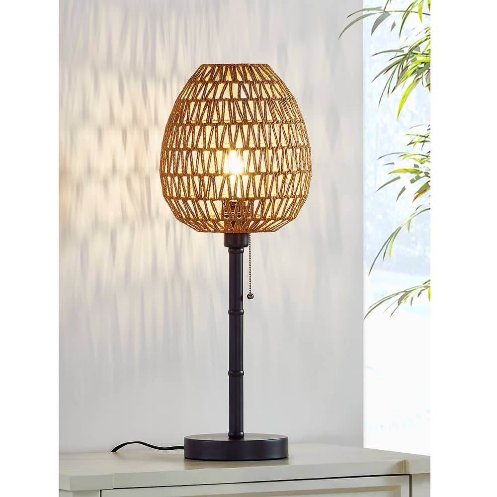 HOMEGLAM Oval Woven Rattan 26.5" Metal Table Lamp
