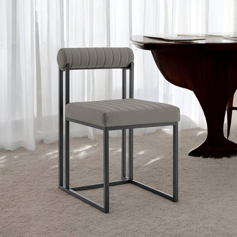 HomeRoots Set of Two Gray And Black Upholstered Faux Leather Open Back Dining Side Chairs - Set of 2