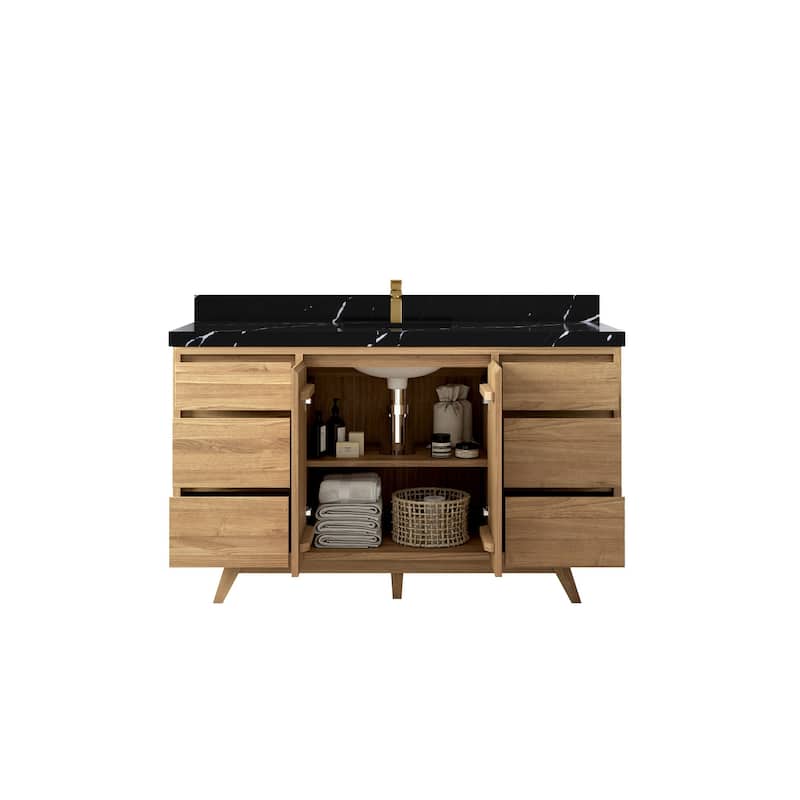 Willow Collections 60 in. W x 22 in. D Madison Teak Single Sink Bathroom Vanity with Countertop