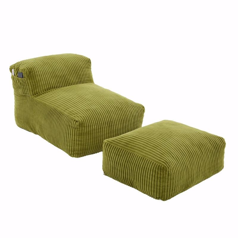 Large Memory Foam Bean Bag Chair for Adults, Corduroy Lounger Sofa with Ottoman