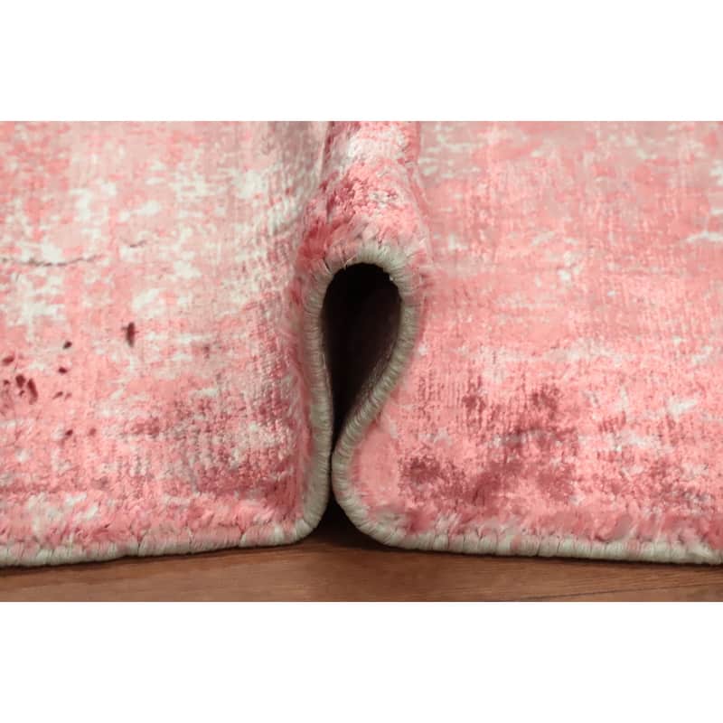 Hand Knotted Oriental Viscose Silk Carpet Modern Abstract Pink Abstract Area Rug - 8' 0'' X 5' 5''