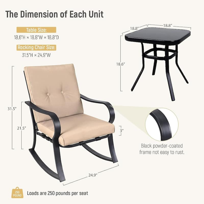 3-piece Rocking Chair Patio Bistro Set with Side Table