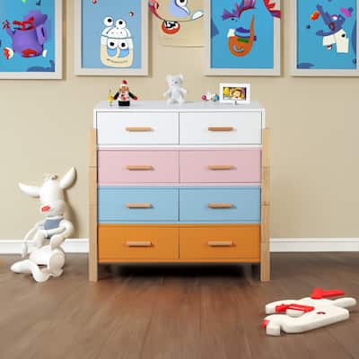 Free Combination Cabinet, Kids' Bedroom Colorful Dresser, Storage Chest of Drawers with Solid Wood Handles