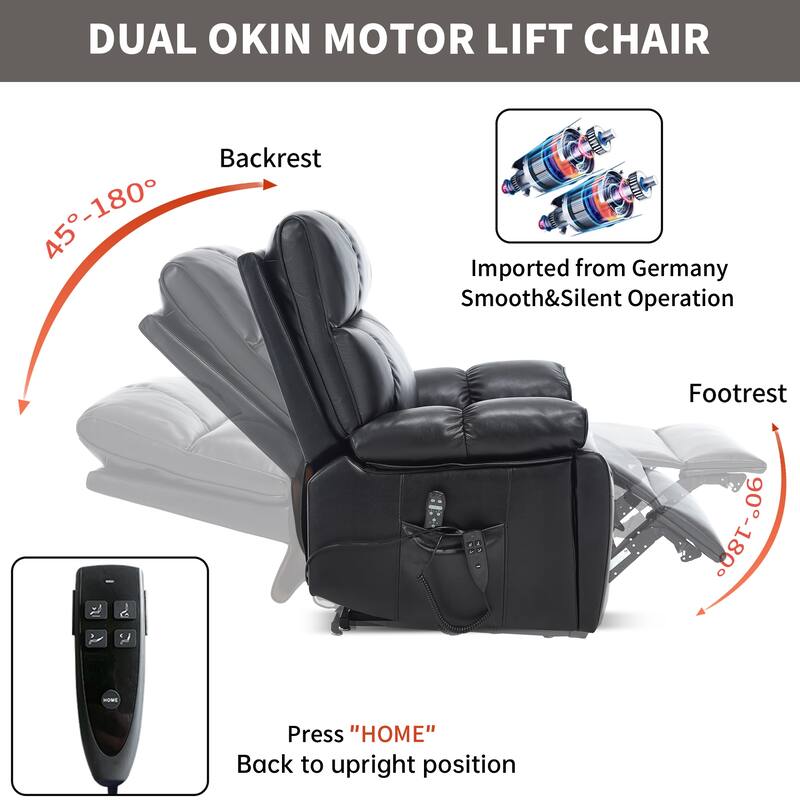 Leatheraire Heat Massage Dual Motor Infinite Position Up to 350 LBS Large Electric Power Lift Recliners with Hidden Cup Holders