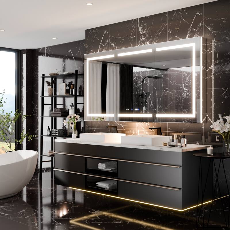 36'' H Recessed or Surface Mounted Bathroom LED Mirror Cabinet With Defogger, Dimmer, 10x magnifying