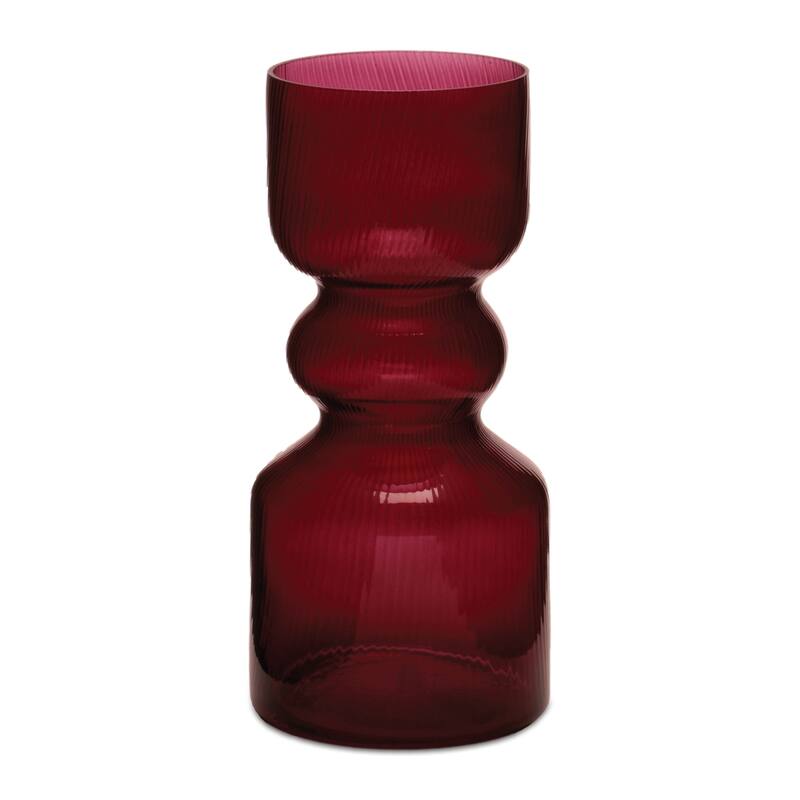 Red Ribbed Glass Vase (Set of 2)