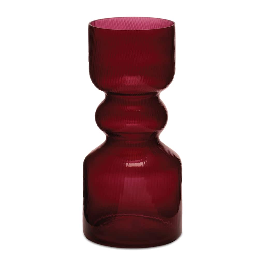 Red Ribbed Glass Vase (Set of 2)