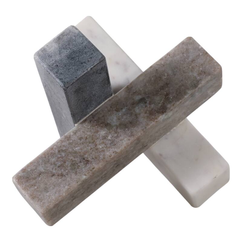 Stone Marble Decorative Object Sculpture Interlocking Angular Design - 6" x 6" x 6"