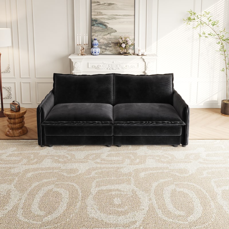 Deep Seating Corduroy Upholstered Loveseat Sofa with Pillows