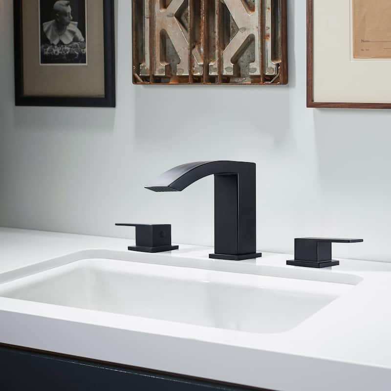 Waterfall Bathroom Faucet for Sink 3 Hole Widespread with 2-Handle in Gold / Black