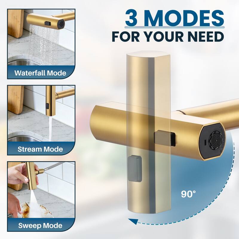 WOWOW Single Handle Waterfall Pull Down Sprayer Kitchen Faucet