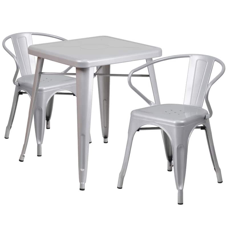 23.75-inch Square 3-piece Indoor/ Outdoor Dining Set with Armchairs - Silver