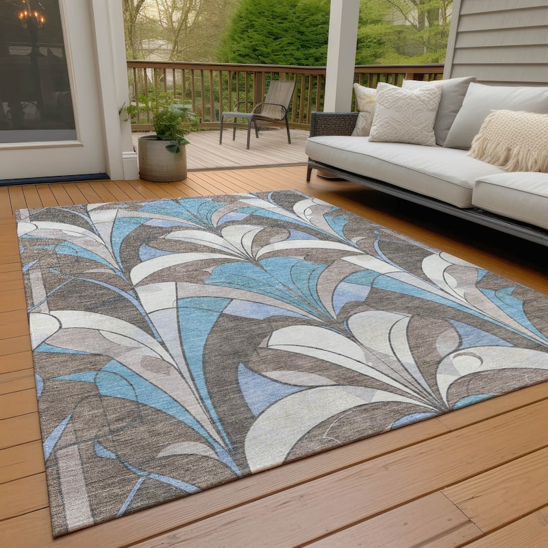 Machine Washable Indoor/Outdoor Modern Mosaic Chantille Rug - Brown - 10' x 14'