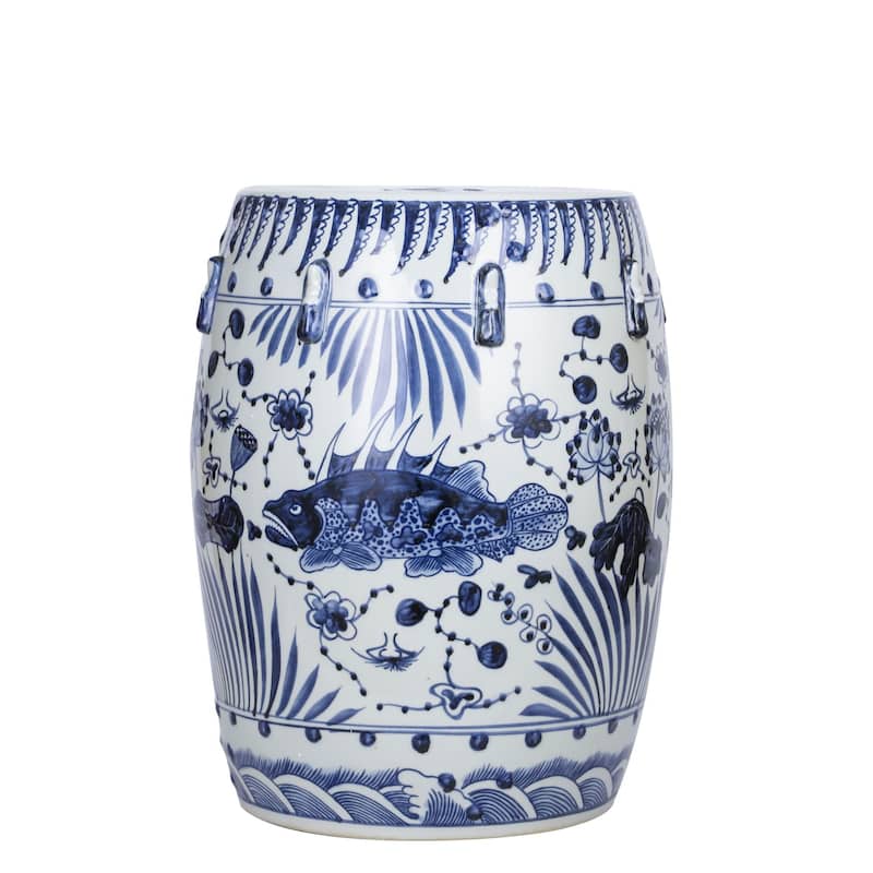 Blue and White Garden Stool Fish Motif