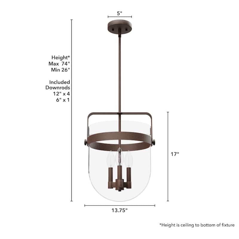 Hunter Karloff Clear Glass Bell-Shaped Pendant - Kitchen Island, Dining Room, Entry - Modern Farmhouse, Rustic, Industrial