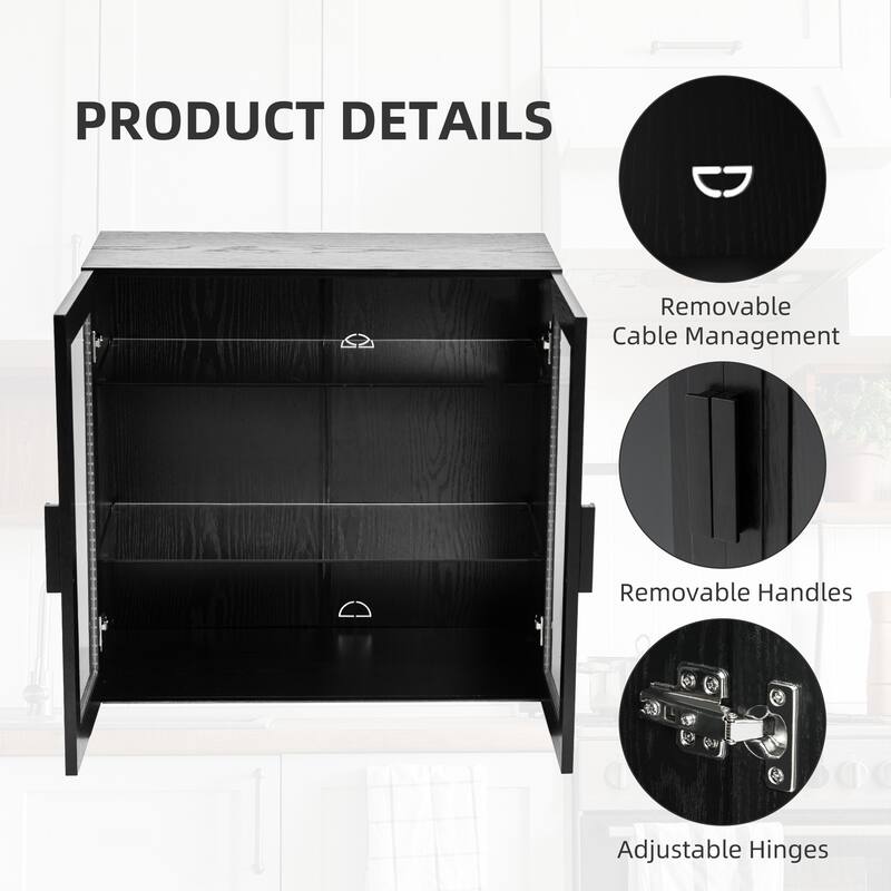 62"LX31"H Solid Wood Kitchen Pantry Sideboard Buffet Cabinet Storage with Glass Doors
