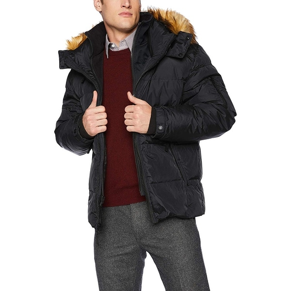 S13 Mens Matte Downhill Down Coat with Removable Faux Fur Hood