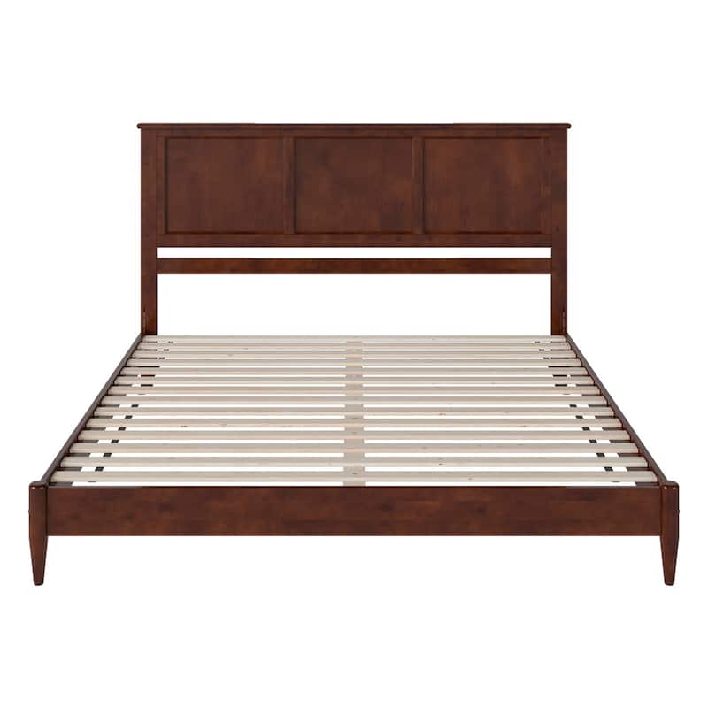King Size Platform Bed - Solid Wood Low Profile Bed Frame - Modern Chic Design - Walnut Finish