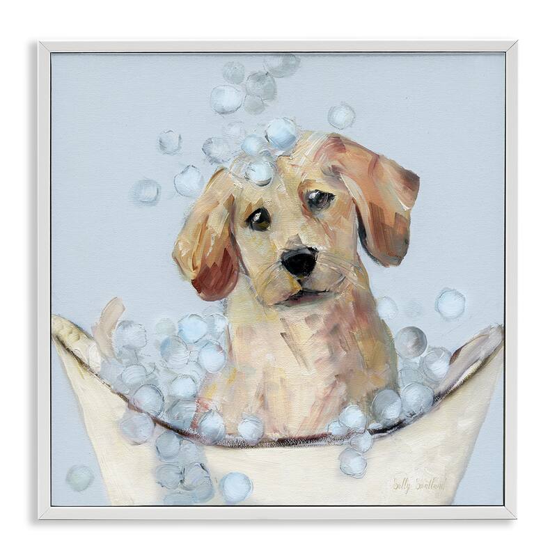 Stupell Bubble Bath Lab Puppy Framed Giclee Art Design By Sally Swatland - 17 x 17 - White