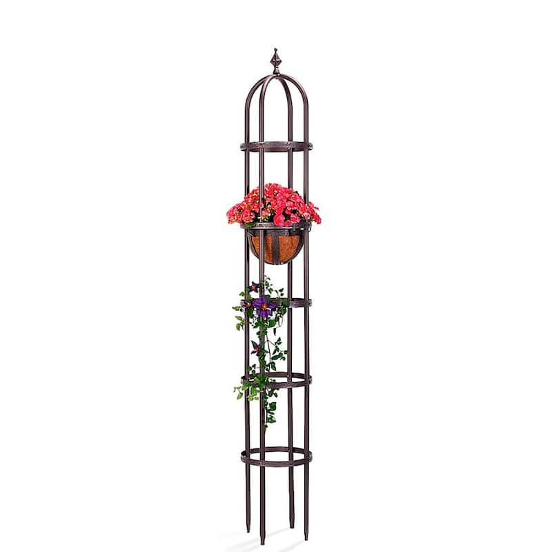 Powder-Coated Steel Garden Obelisk Trellis - Bronze - Medium