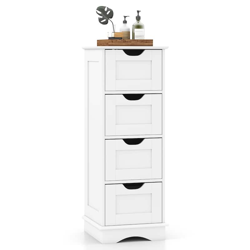 4-Drawer MDF Floor Storage Cabinet with 4 Drawers and Cutout Handles for Bathroom Bedroom Laundry Room - 12" x 12" x 32" - White