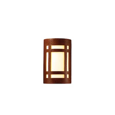Justice Design Ambiance ADA Hammered Copper Large Craftsman Window Wall Sconce