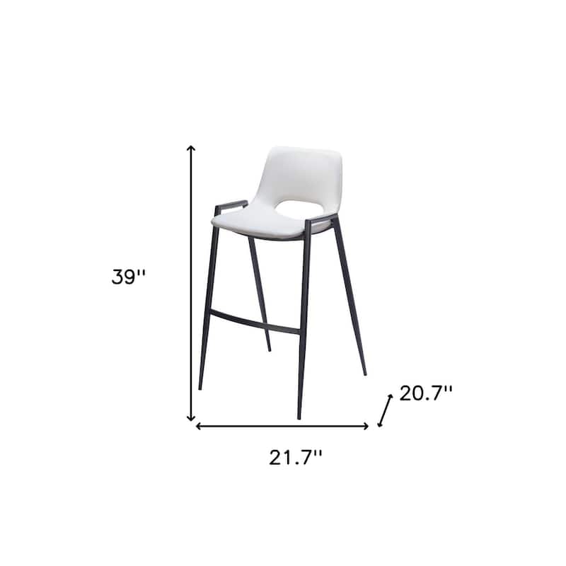 HomeRoots Set of Two 30" White and Black Faux Leather and Steel Low Back Bar Height Bar Chairs