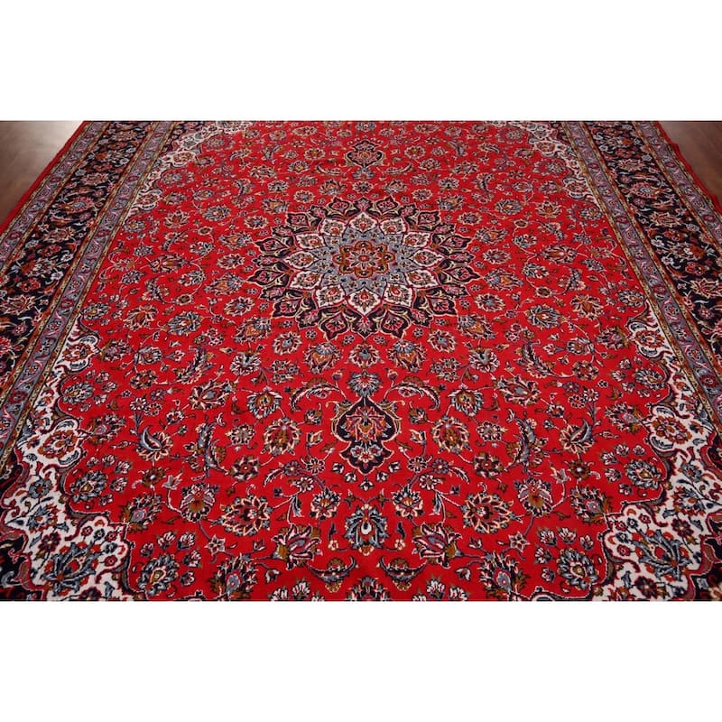 Red Kashan Turkish Area Rug Machine Made Bedroom Carpet - 9'9" x 12'0"