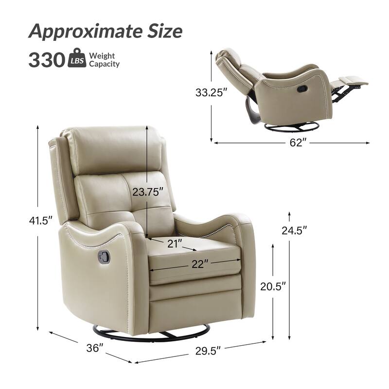 Franco Modern Genuine Leather Swivel Rocker Recliner with Nailhead Trims by HULALA HOME