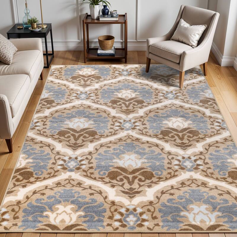 Superior Chloe Floral Damask Non-Slip Washable Indoor Runner or Area Rug - 4' x 6' - Taupe